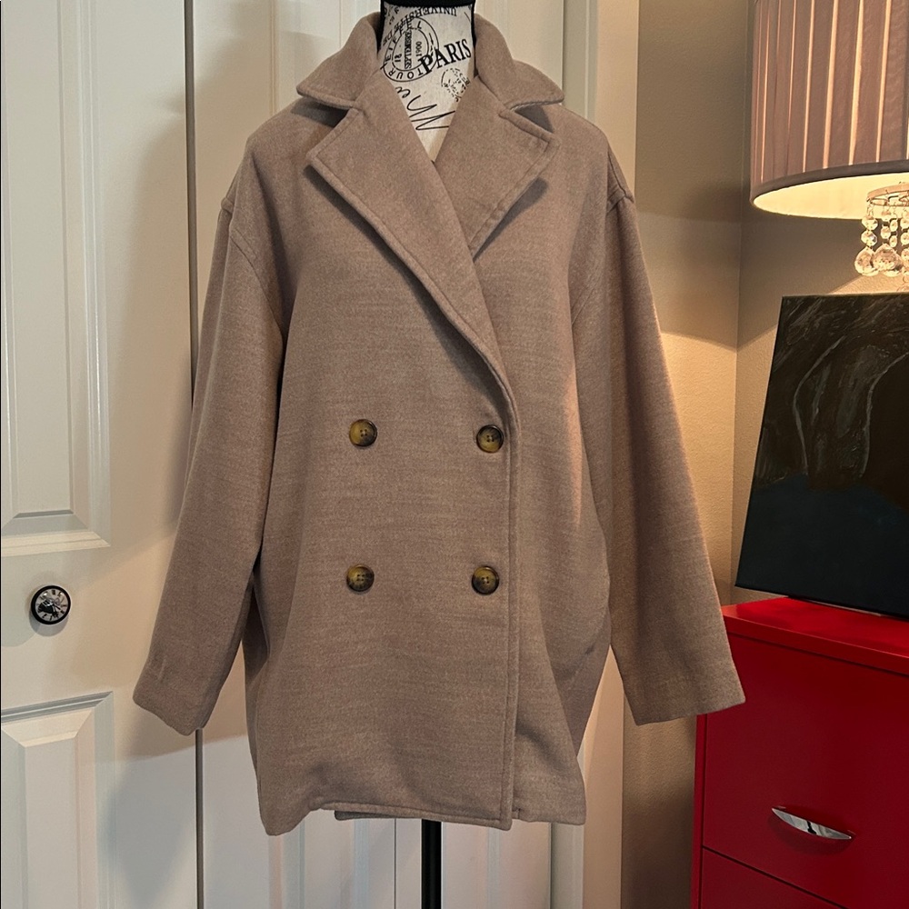 NWOT Free People Hannah Slouchy Oversized Double Breasted Taupe Blazer Jacket
